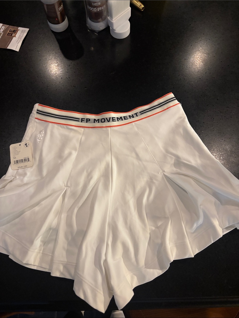Free People Movement White Pleated Athletic Shorts with Striped Waistband